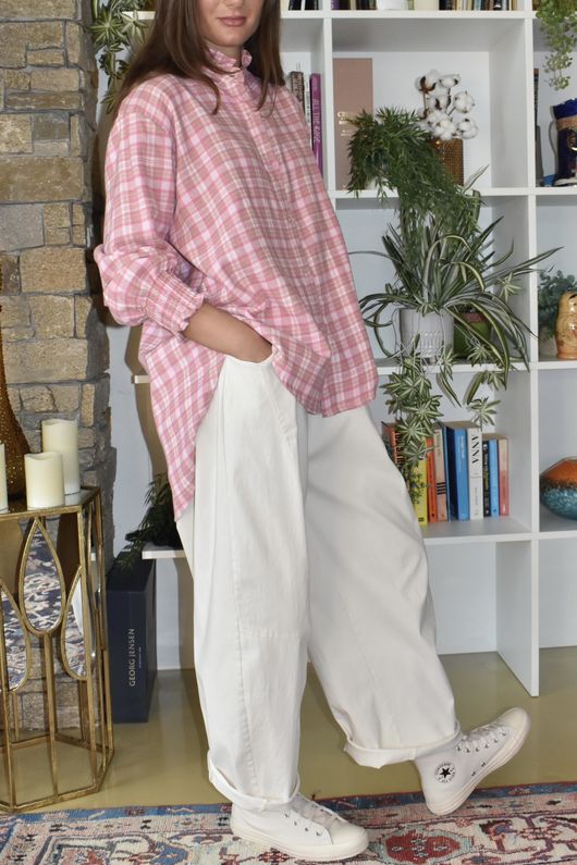 Patrick Plaid Brushed Cotton Edwardian Blouse Foxglove